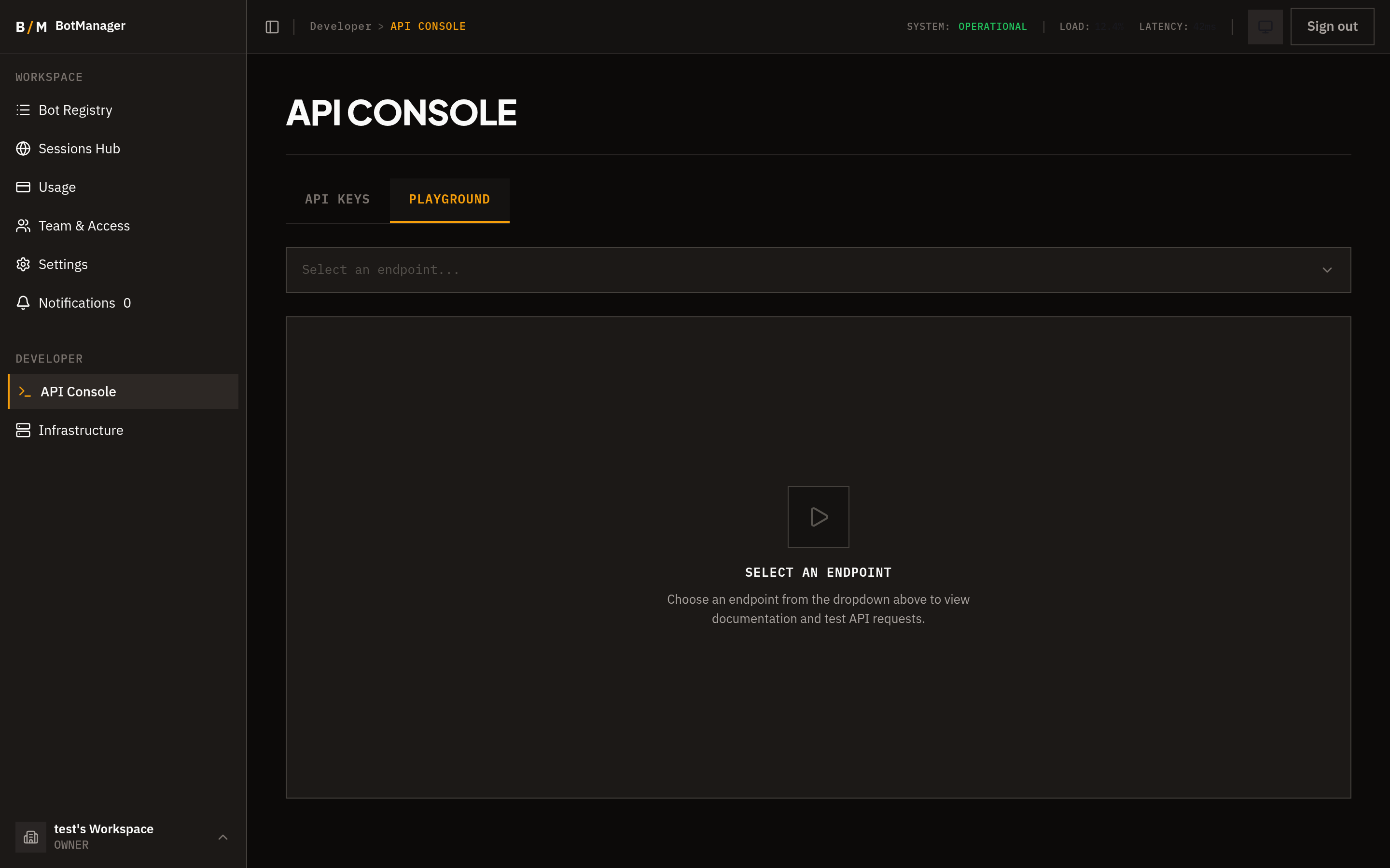 API Console with playground