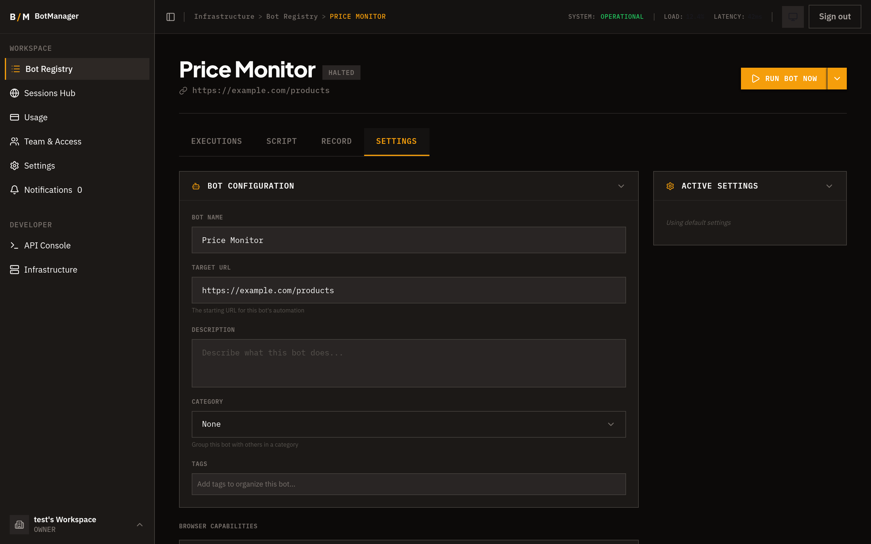 Bot settings - configuration